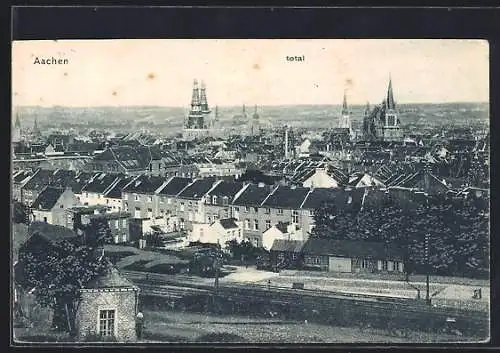 AK Aachen, Totalansicht mit Bahnschienen aus der Vogelschau