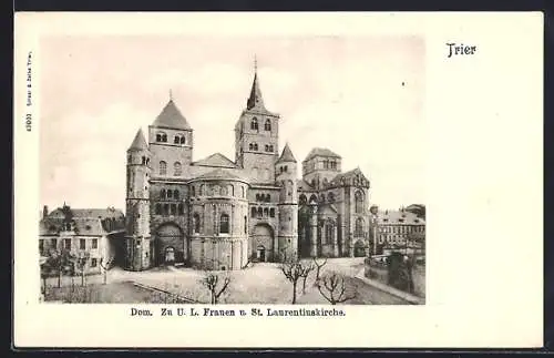 AK Trier, Dom und St. Laurentiuskirche aus der Vogelschau