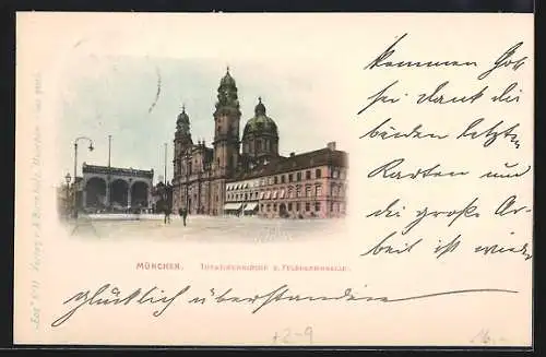 AK München, Private Stadtpost, Theatinerkirche, Feldherrnhalle