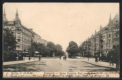 AK Berlin-Hasenheide, Kaiser Friedrich-Platz mit Passanten