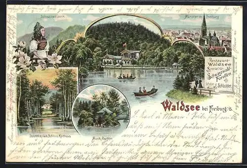 Lithographie Freiburg i. B., Restaurant Waldsee, Musik-Pavillon