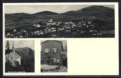 AK Lam / i. b. W., Gasthaus zur Rast, Kirche Mariahilf, Totalansicht