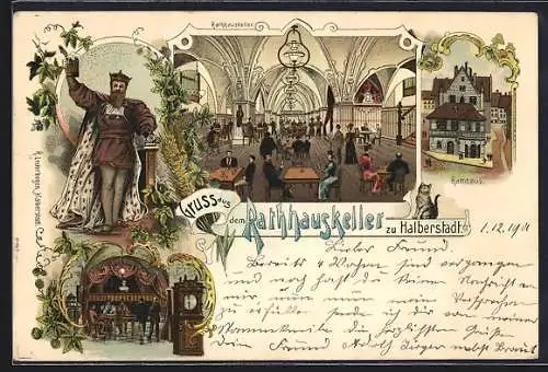 Lithographie Halberstadt, Restaurant Rathauskeller, Innenansicht