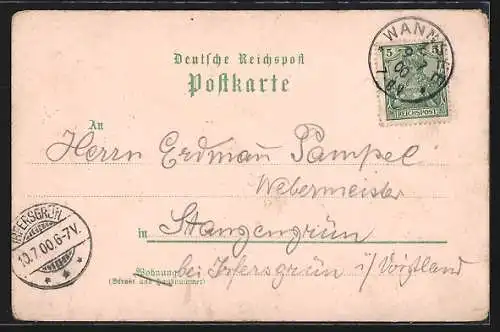 Lithographie Berlin-Wannsee, Restaurant Beelitzhof, Dampfer-Landestelle u. Wasserwerke