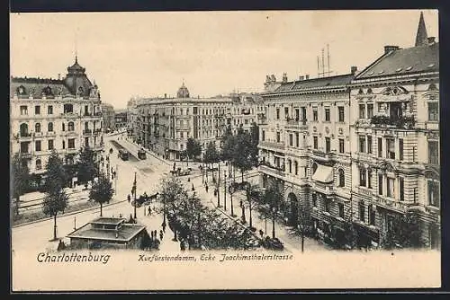 AK Berlin-Charlottenburg, Kurfürstendamm, Ecke Joachimsthalerstrasse mit Strassenbahnen