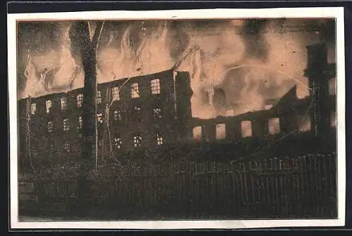 AK Augsburg, Grossfeuer der Spinnerei Wertach 1912