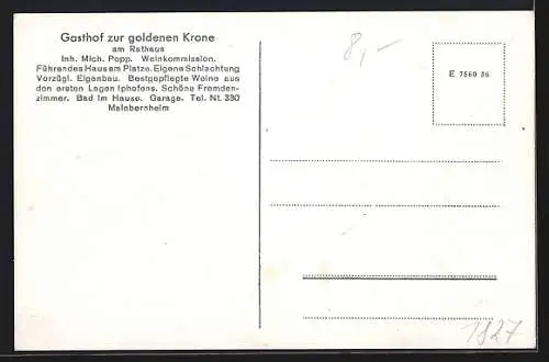 AK Iphofen, Gasthof zur goldenen Krone am Platz, Gesamtansicht, Julius Echterberg, Burgweg, Kronsberg