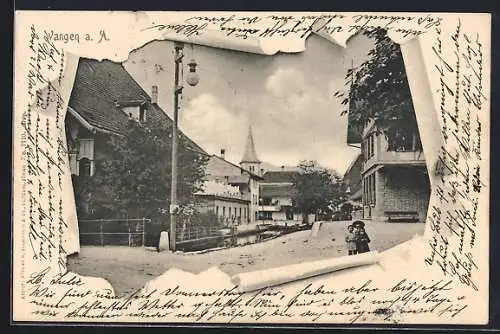 Passepartout-AK Wangen a. A., Ortspartie durch zerrissenes Papier