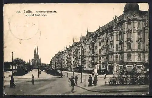 AK Berlin-Kreuzberg, Fontanepromenade mit Melanchthonkirche