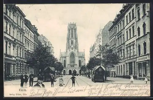 AK Köln-Neustadt, Neusserstrasse mit Blick zur Kirche