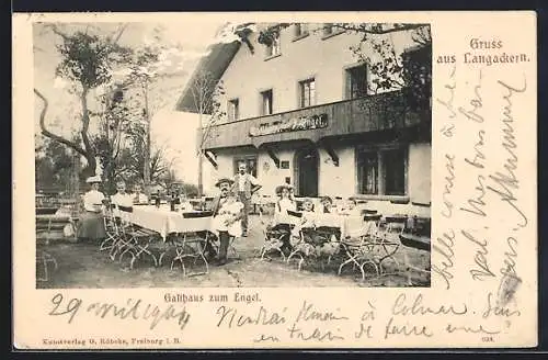 AK Langackern, Gasthaus zum Engel mit Terrasse