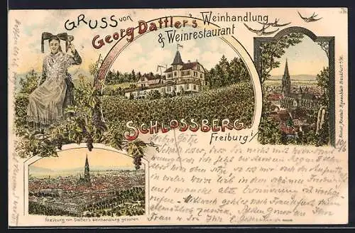 Lithographie Freiburg i. B., Georg Dattlers Weinhandlung & Weinrestaurant Schlossberg