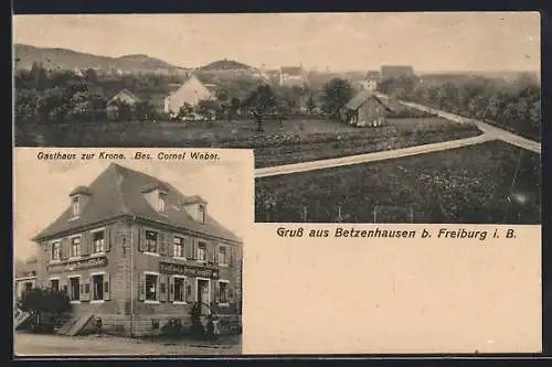 AK Betzenhausen b. Freiburg, Gasthaus zur Krone v. Cornel Weber, Ortsansicht