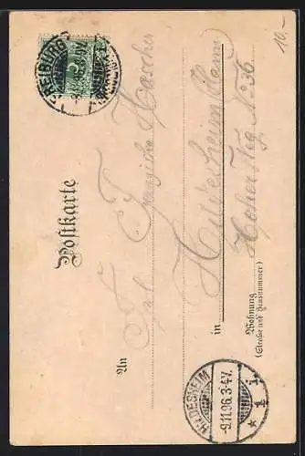 Lithographie Freiburg i. Br., Restaurant und Weinhandlung von G. Dattler auf dem Schlossberg, Münster