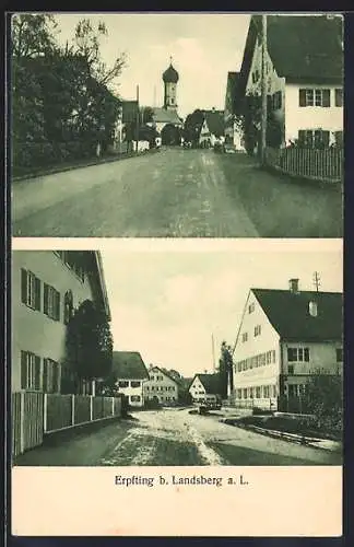 AK Erpfting b. Landsberg, Strassenpartien mit Gasthaus und Kirche