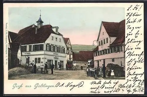 AK Gültlingen, Rathaus und Gasthaus mit Strassenpartie