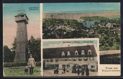 AK Neuhütten / Württ., Gasthaus zum Rössle, Bes. Georg Sinn, Aussichtsturm Steinknickle, Totalansicht