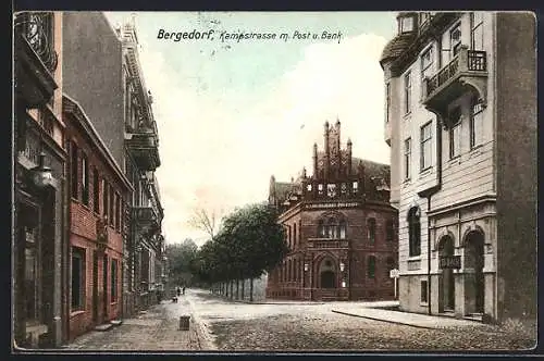 AK Bergedorf, Kampstrasse mit Post und Bank