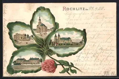 Passepartout-Lithographie Rochlitz, Kgl. Amtshauptmannschaft im Kleeblatt