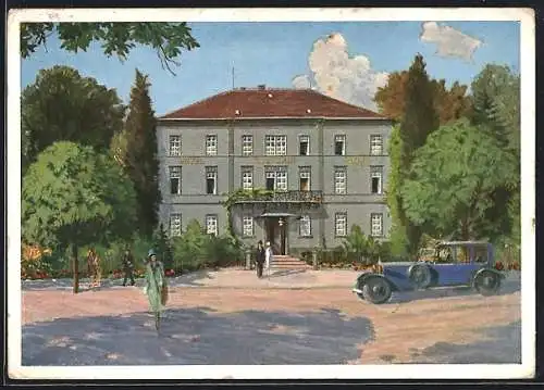 Künstler-AK Freiburg / Breisgau, Hotel Viktoria, Bes. Franz Zimmermann, Auto - Limousine