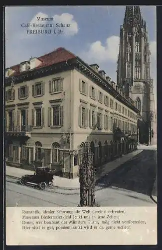 AK Freiburg i. Br., Cafe-Restaurant Schanz und Museum