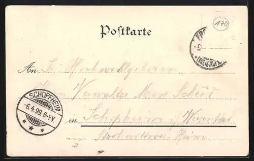 Lithographie Güntersthal bei Freiburg, Gasthaus zum Hirschen v. Aug. Pregger, Totalansicht
