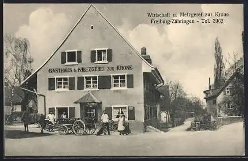 AK Freiburg-Zähringen, Gasthaus und Metzgerei zur Krone