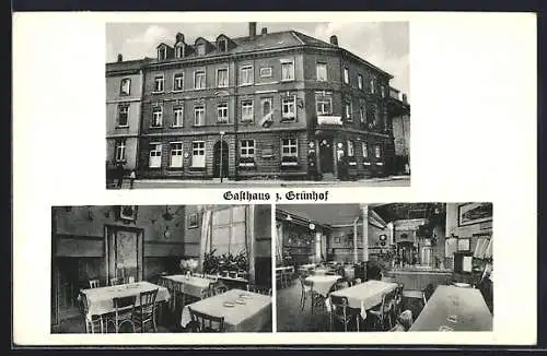 AK Freiburg i. B., Gasthaus Zum Grünhof v. August Epple mit Innenansichten, Belfortstrasse 52