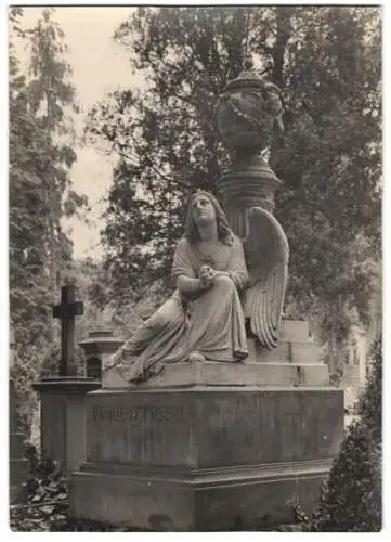 Fotografie unbekannter Fotograf, Ansicht Mainz, Friedhof, Familiengrab Roeschel mit Engel-Statue