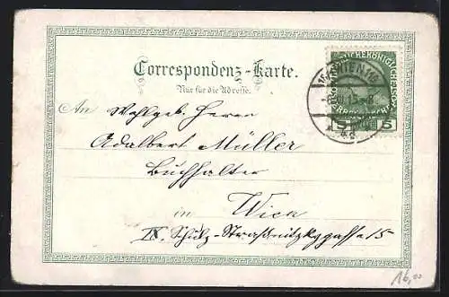 Lithographie Pottenstein a. d. Triesting, Gesamtansicht gegen die Berge