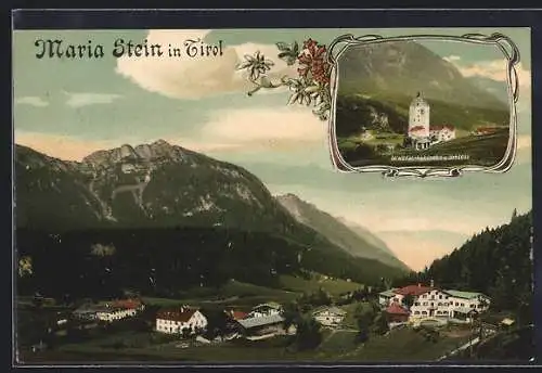 AK Maria Stein in Tirol, Wallfahrtskirche und Schloss, Totalansicht