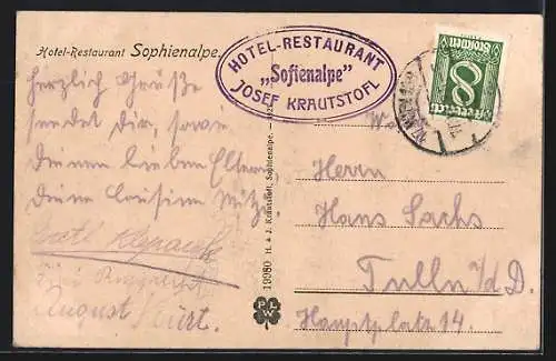 AK Wien XIV, Gasthof und Meierei Sophienalpe, Bes. Josef Krautstofl
