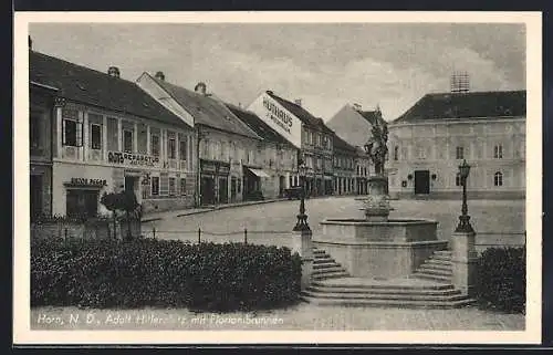 AK Horn /N. D., platz mit Florianibrunnen