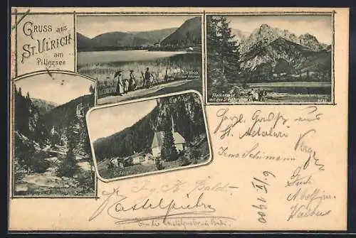 AK St. Ulrich am Pillersee, Ortsansicht aus der Ferne, Eingang in die Waidringer Oefen, St. Adolari, Fleckenried