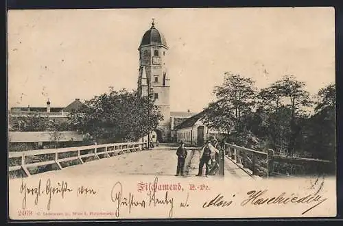 AK Fischamend /N.-Oe., Strassenpartie mit Turm