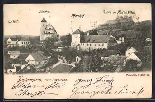 AK Falkenstein /N.-Oe., Pfarrhof, Kirche, Schule und Ruine