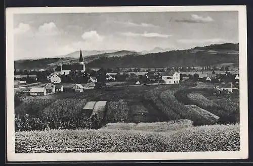 AK Brückl /Untersteiermark, Ortsansicht mit Kirche und Feldern