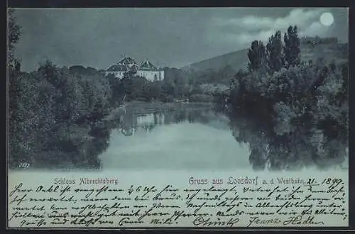 Mondschein-AK Loosdorf a. d. Westbahn, Blick auf Schloss Albrechtsberg