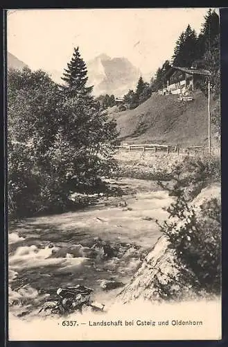 AK Gsteig, Berglandschaft mit Flusspartie