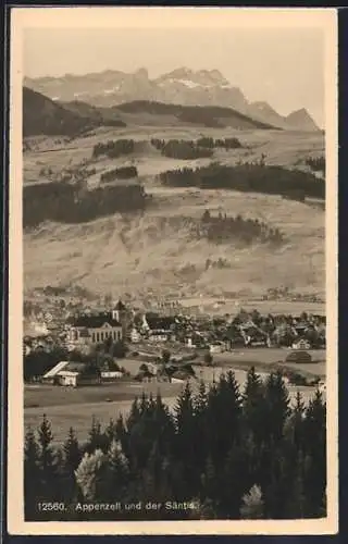 AK Appenzell, Totalansicht mit Säntis