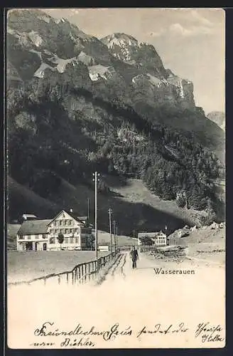 AK Wasserauen, Gasthaus mit Bergpanorama