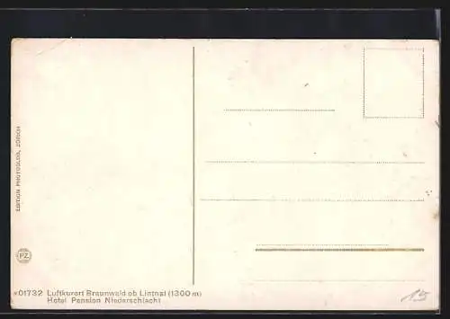 AK Braunwald ob Linthal, Hotel Pension Niederschlacht gegen die Alpen