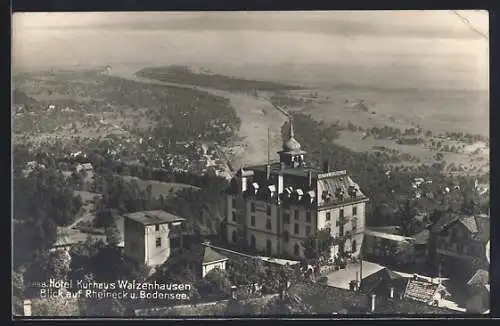 AK Walzenhausen, Hotel Kurhaus mit Blick auf Rheineck und Bodensee