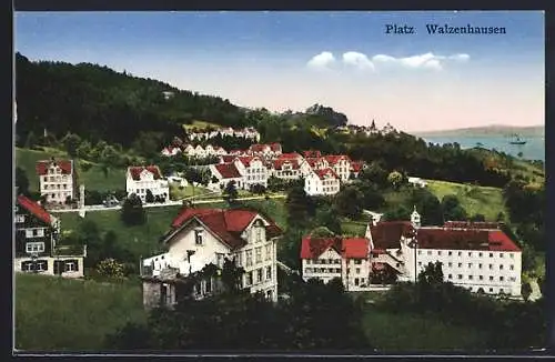 AK Walzenhausen, Platz, Ortsansicht gegen den Bodensee