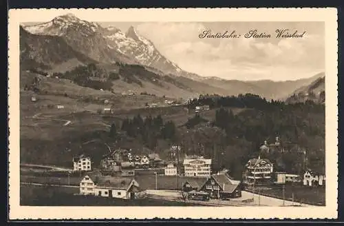 AK Weissbad /Säntisbahn, Ortsansicht gegen die Berge