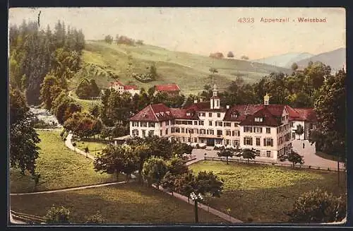 AK Weissbad, Das Kurhaus vom Berg aus