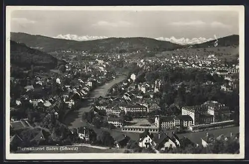 AK Baden, Teilansicht mit Bergen