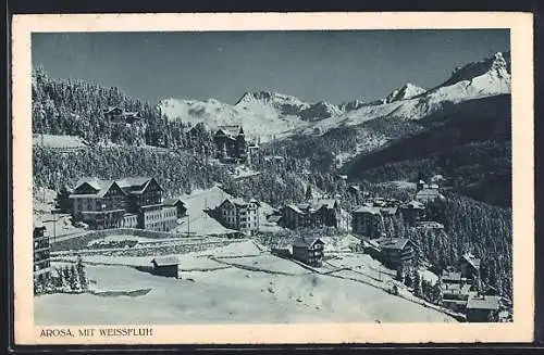 AK Arosa, Teilansicht mit Weissfluh im Schnee