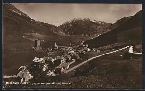 AK Hospental, Teilansicht mit Strassenpartie gegen Andermatt und Oberalp