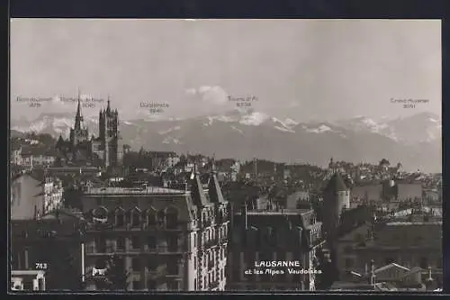 AK Lausanne, Panorama et les Alpes Vaudoises, Diablerets, Dent de Jaman, Grand Muveran